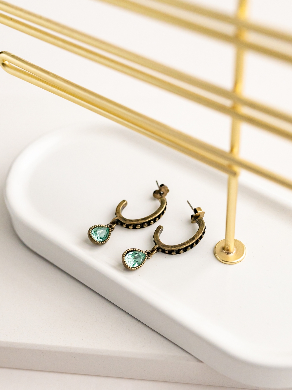 Vintage-Inspired Gold Hoop Earrings with Aqua Teardrop Dangles